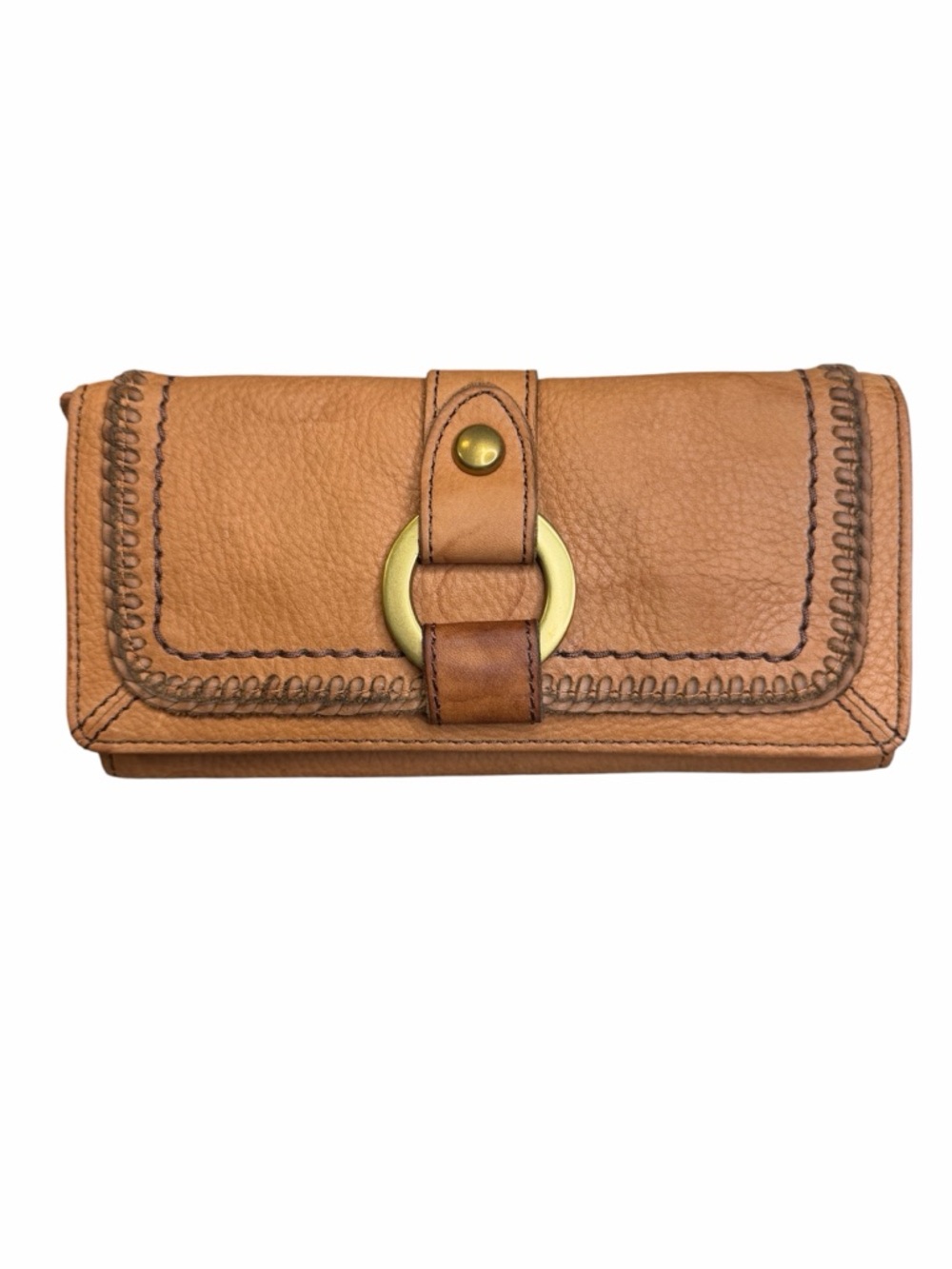 Fossil Tan Leather Women’s Boho Wallet Clutch - Casual Ring-Accent Design